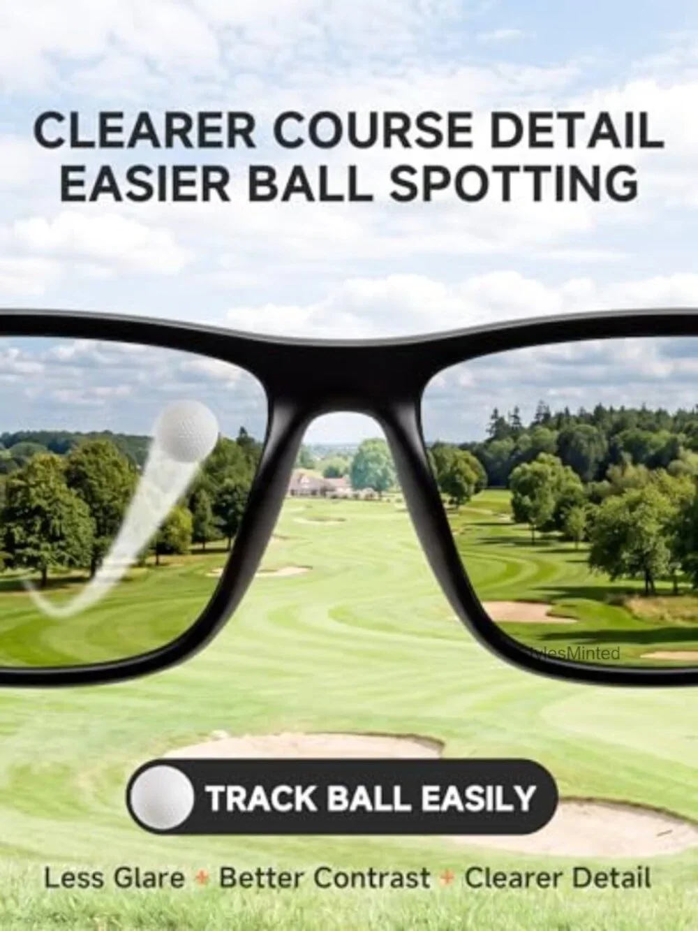 Polarized UV400 Golf Sunglasses, Lightweight Sport Shades for Ball Tracking